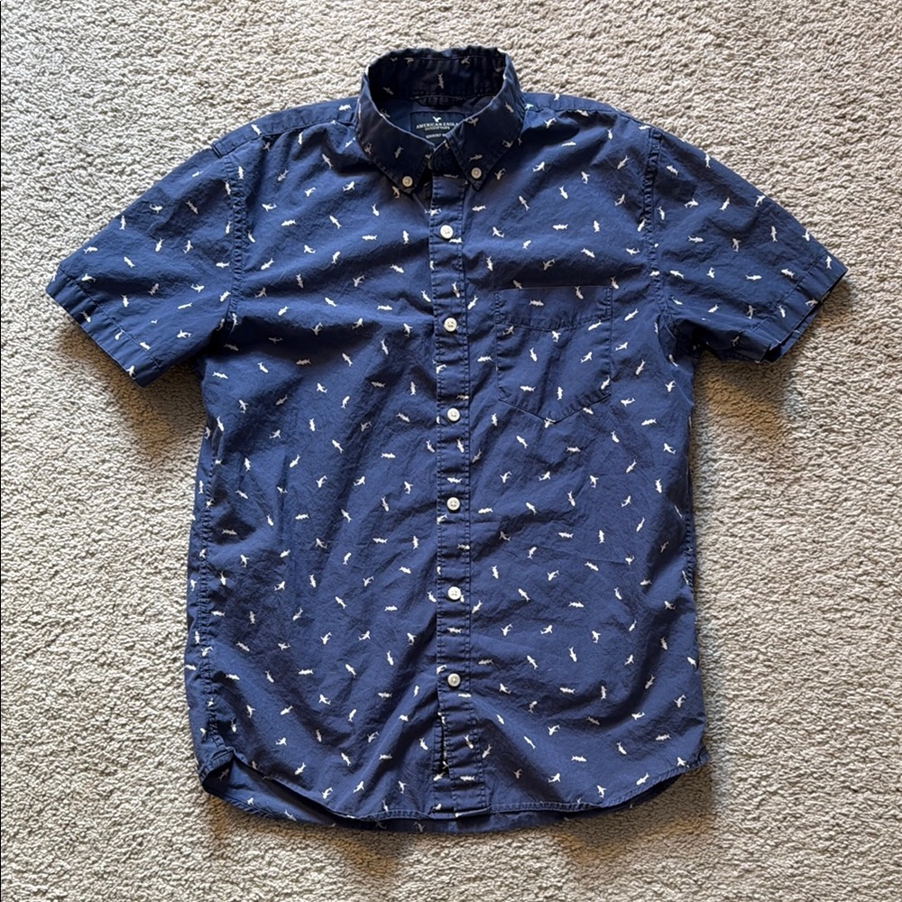 Shark Pattern Short Sleeve Button Up